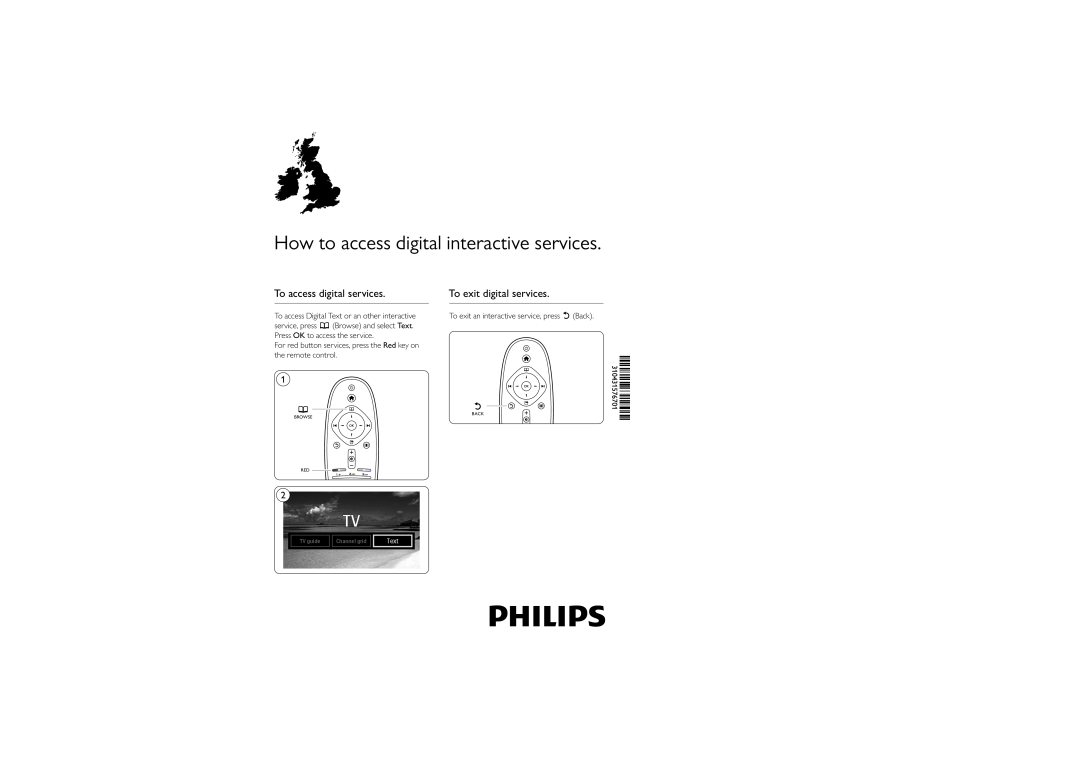 Philips 42PFL76X5C How to access digital interactive services, To access digital services, To exit digital services, Text 