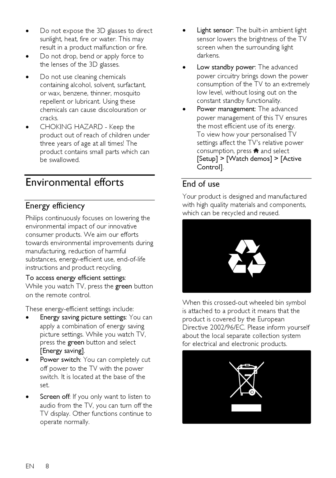 Philips 37PFL76X6K, 42PFL76X6T, 47PFL76X6T, 42PFL76X6H, 42PFL76X6K Environmental efforts, Energy efficiency, End of use 