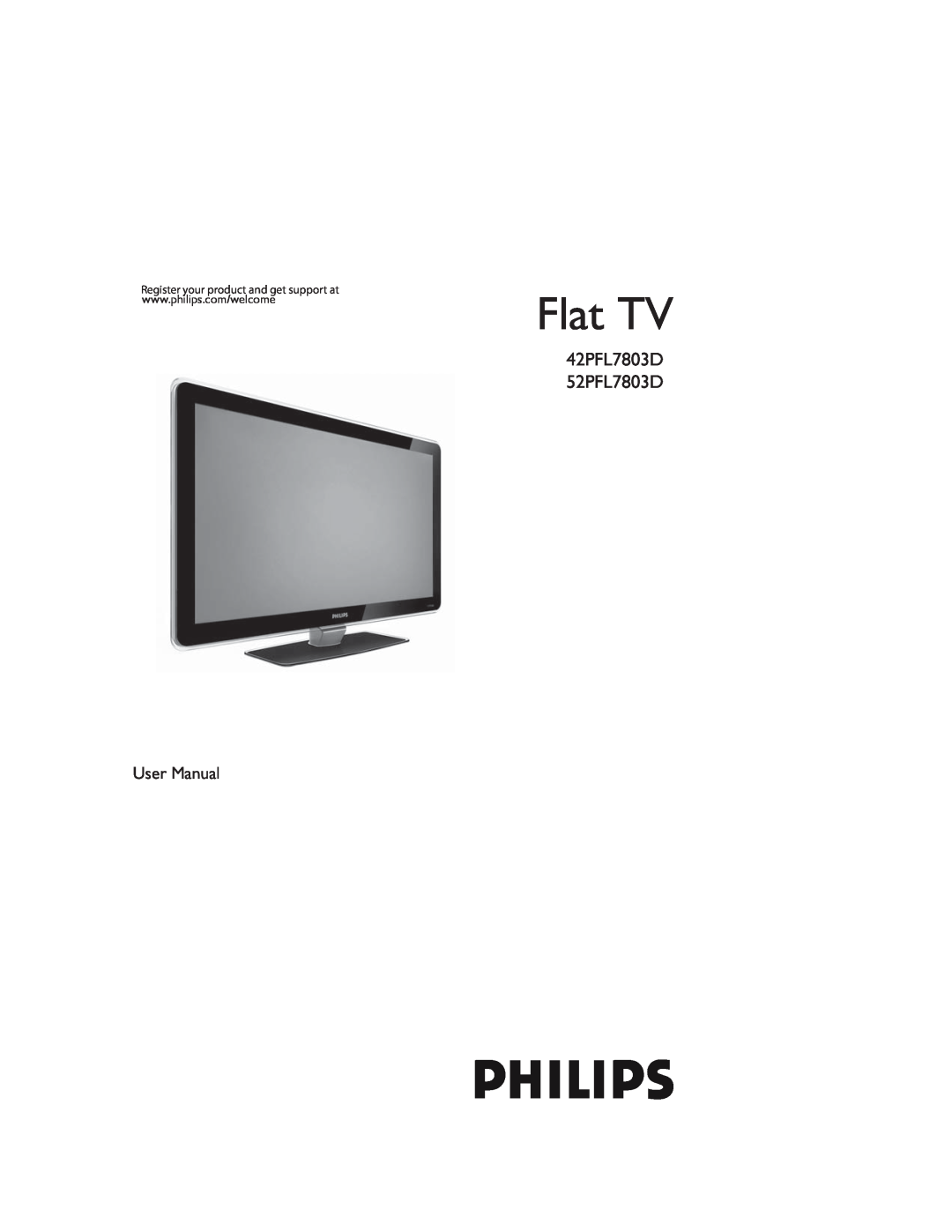 Philips user manual Flat TV, 42PFL7803D 52PFL7803D 