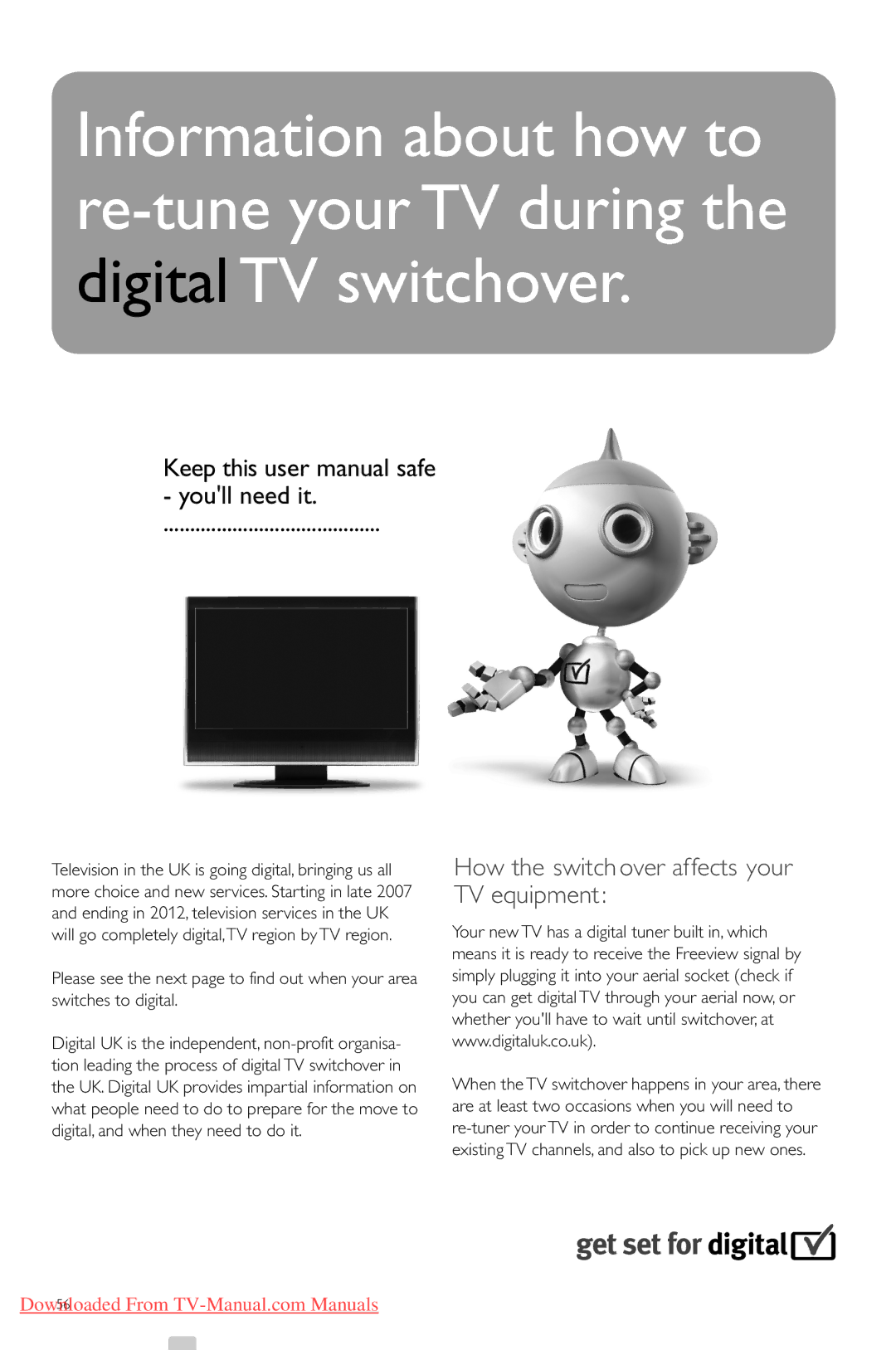 Philips 42PFL9603, 42PFL9703 manual How the switchover affects your TV equipment 