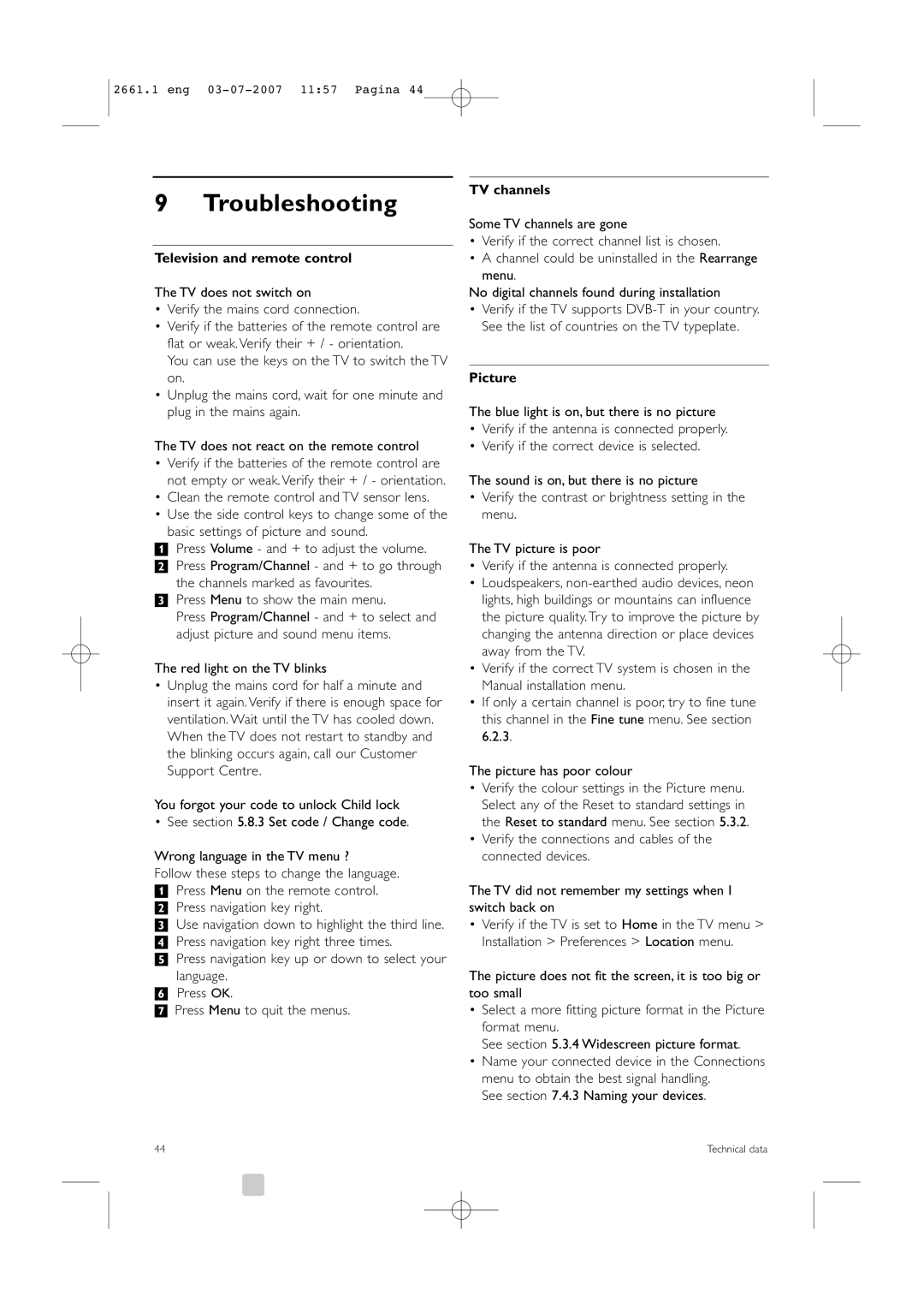 Philips 42PFL9742D/19 manual Troubleshooting, Television and remote control, TV channels, Picture 