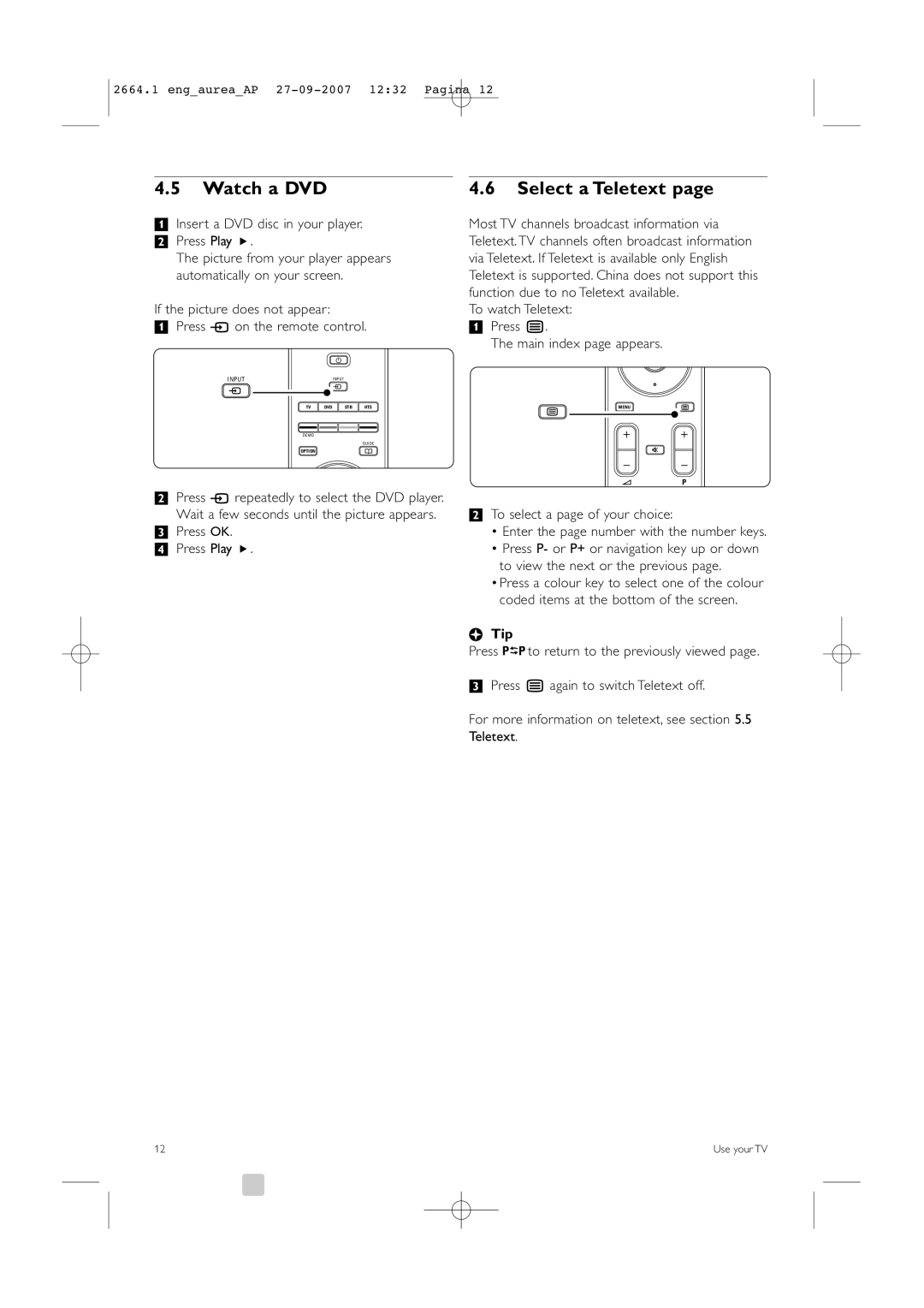 Philips 42PFL9900/98 manual Watch a DVD, Select a Teletext, Tip 