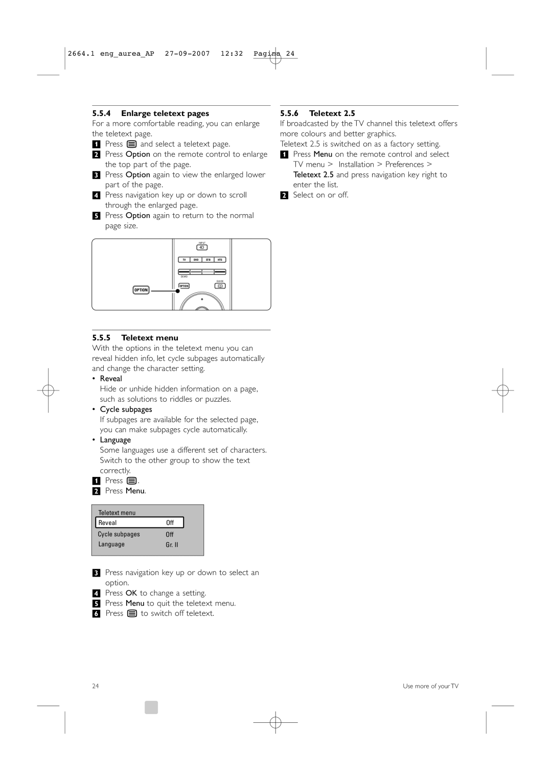 Philips 42PFL9900/98 manual Enlarge teletext pages, Teletext menu, Reveal, Cycle subpages 