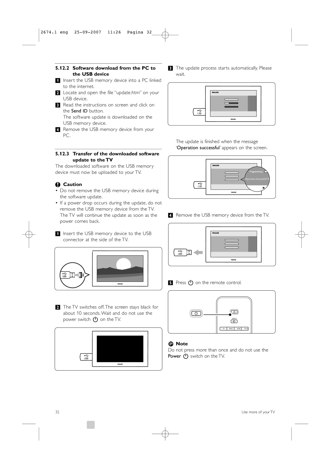 Philips 42PFL9900D/79 Software download from the PC to the USB device, Update process starts automatically. Please wait 