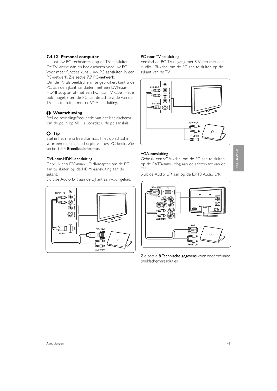 Philips 37PFL9903, 42PFL9903 manual Personal computer, Waarschuwing 