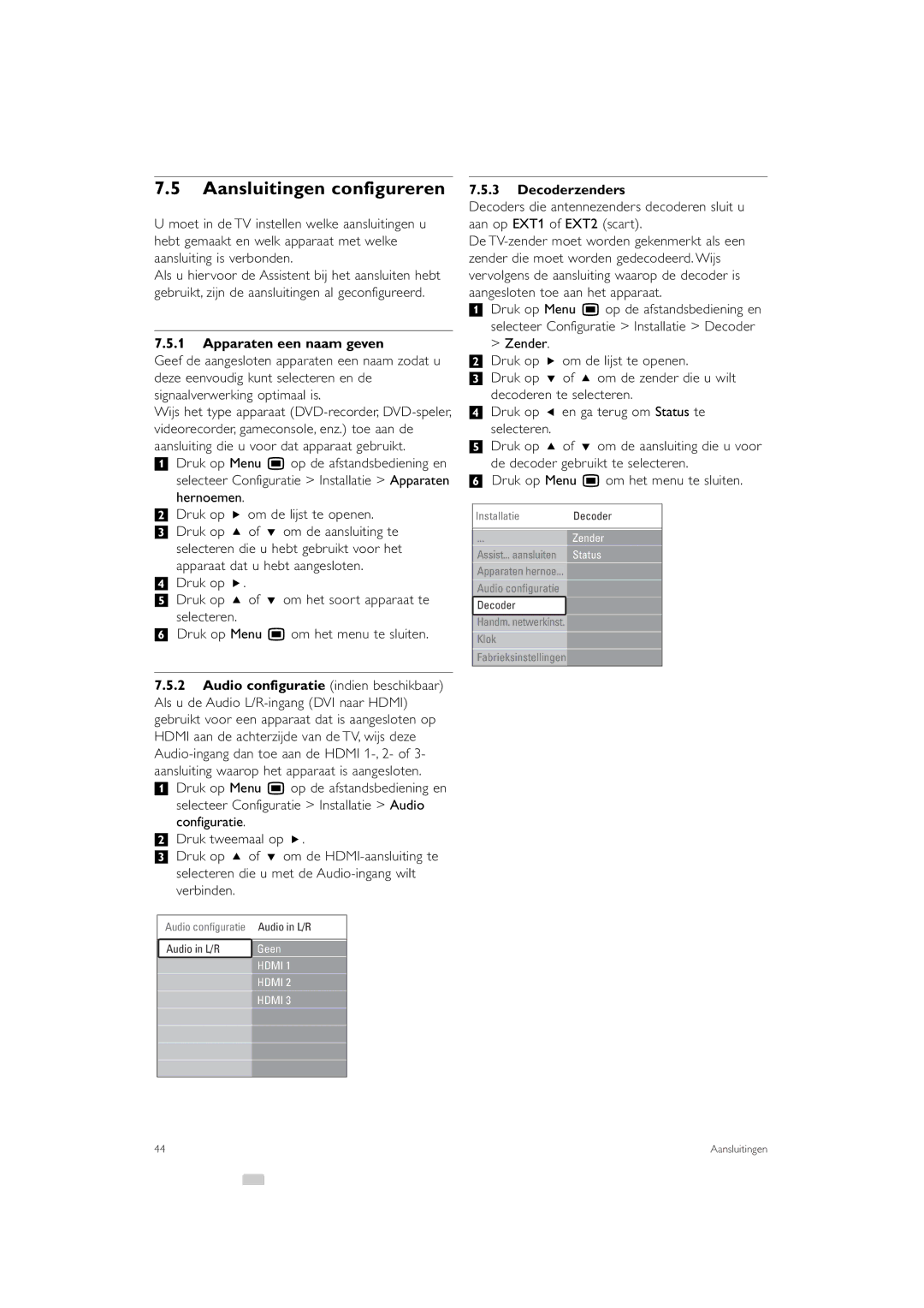 Philips 42PFL9903, 37PFL9903 manual Aansluitingen configureren, Apparaten een naam geven, Decoderzenders 