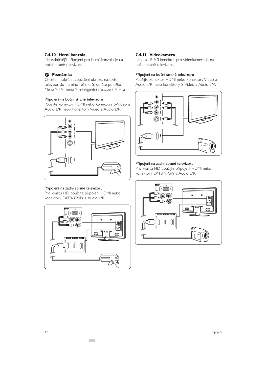 Philips 42PFL9903H/10, 37PFL9903H/10 manual Herní konzola, Připojení na boční straně televizoru, Videokamera 