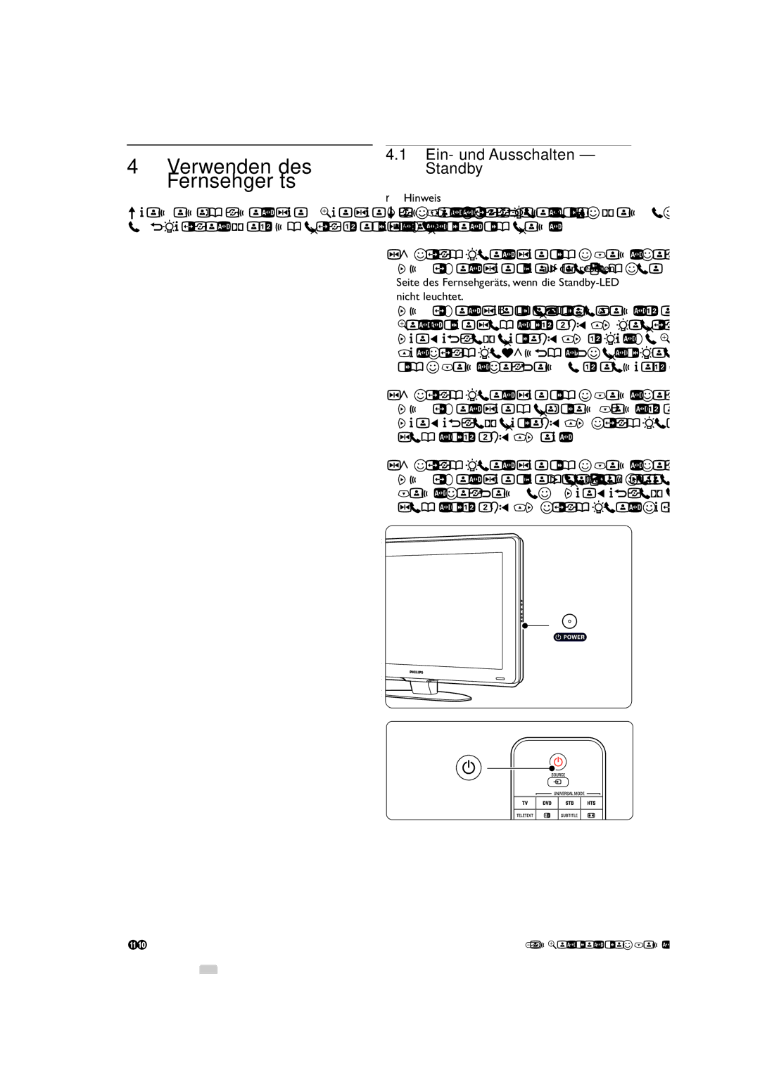 Philips 42PFL9903H/10, 37PFL9903H/10 manual Verwenden des Fernsehgeräts, Ein- und Ausschalten Standby 