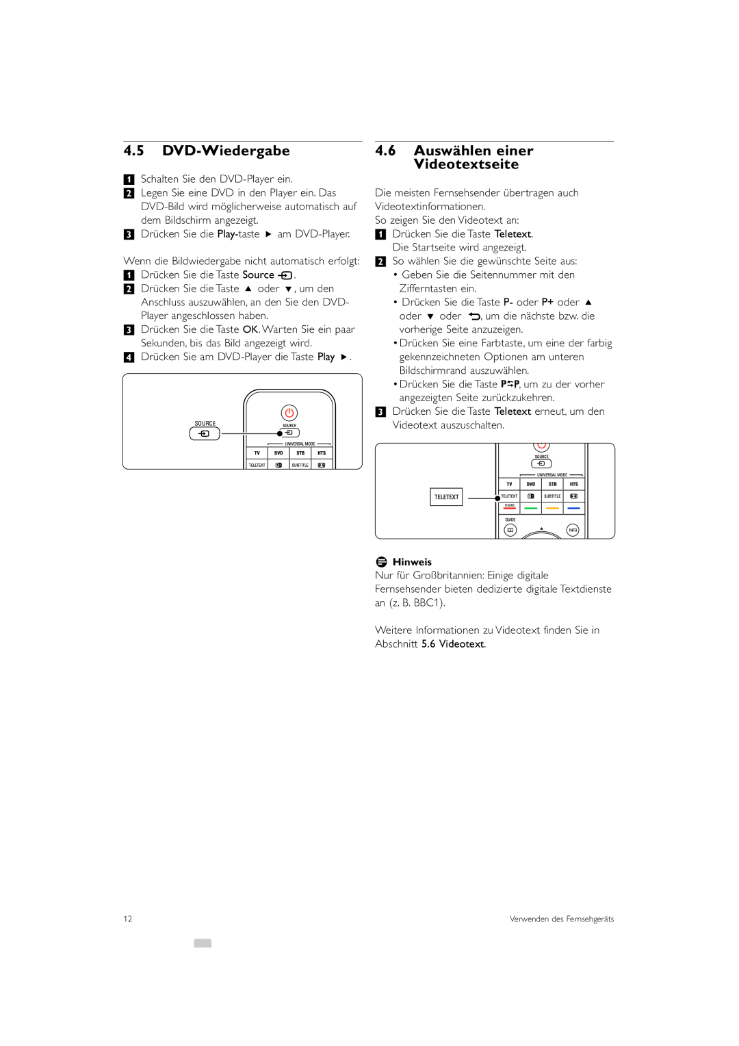 Philips 42PFL9903H/10, 37PFL9903H/10 DVD-Wiedergabe, Auswählen einer Videotextseite, ‡ Schalten Sie den DVD-Player ein 