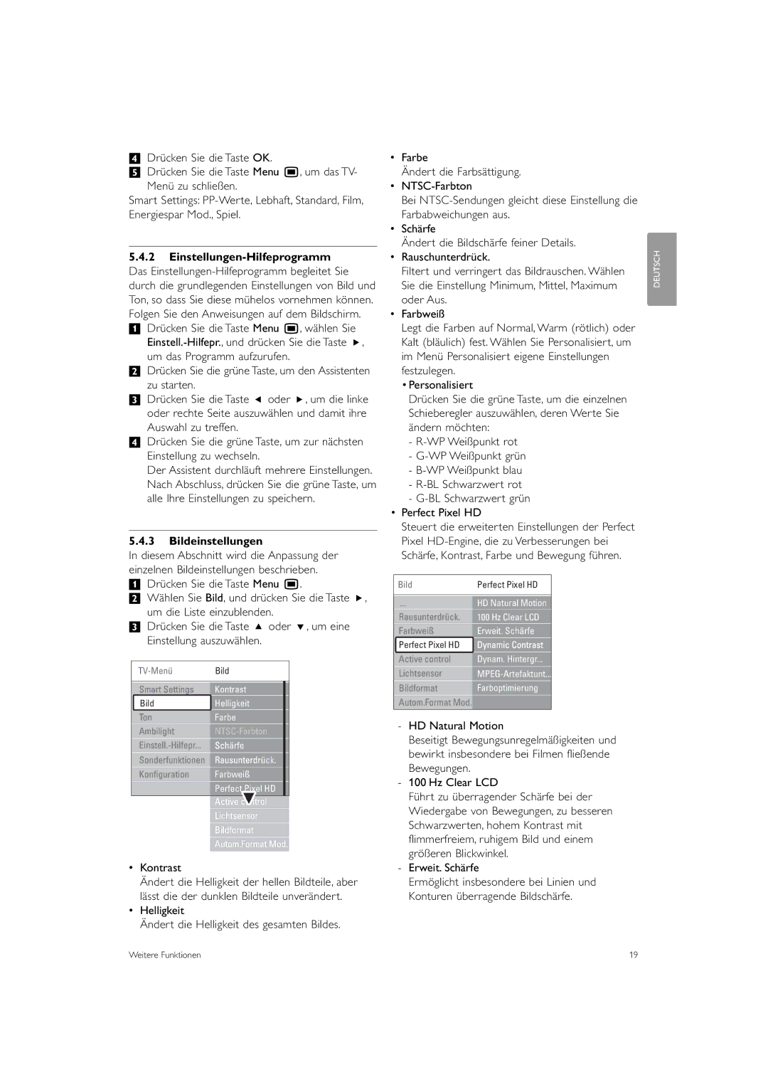 Philips 37PFL9903H/10, 42PFL9903H/10 manual Bildeinstellungen 