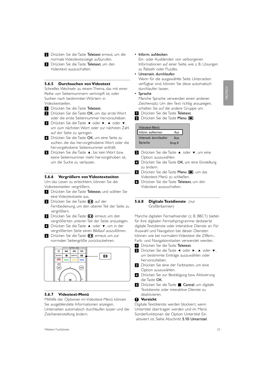 Philips 37PFL9903H/10, 42PFL9903H/10 manual Durchsuchen von Videotext, Videotext-Menü, Schalten Sie auf die andere Gruppe um 