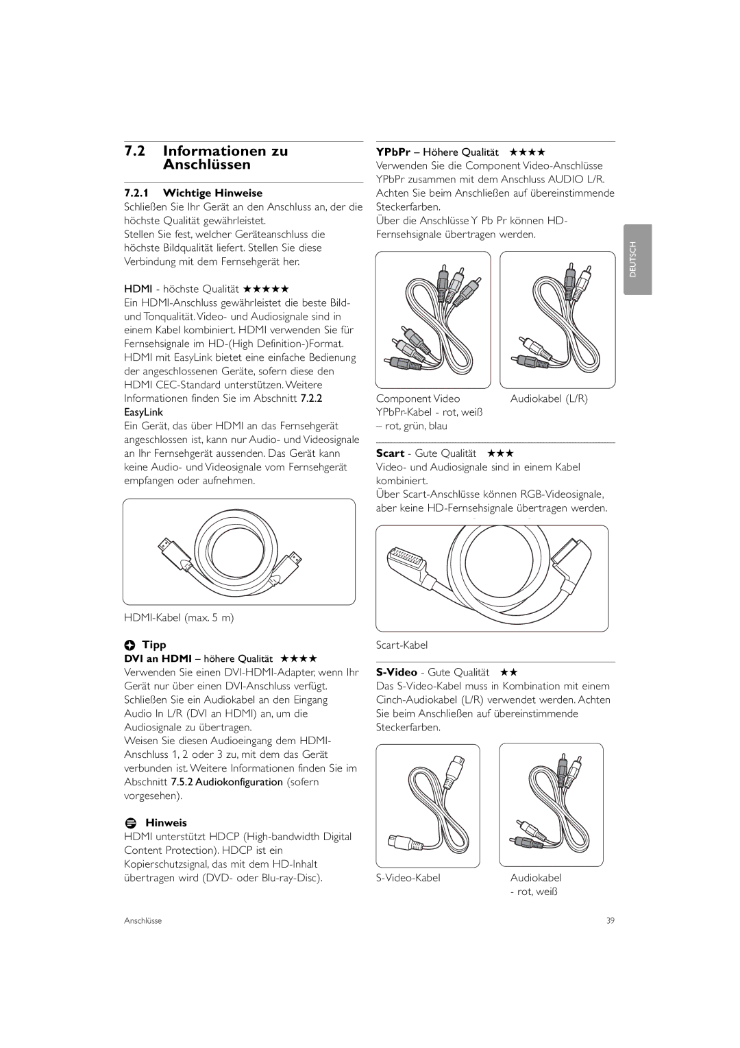 Philips 37PFL9903H/10, 42PFL9903H/10 manual Informationen zu Anschlüssen, Wichtige Hinweise 