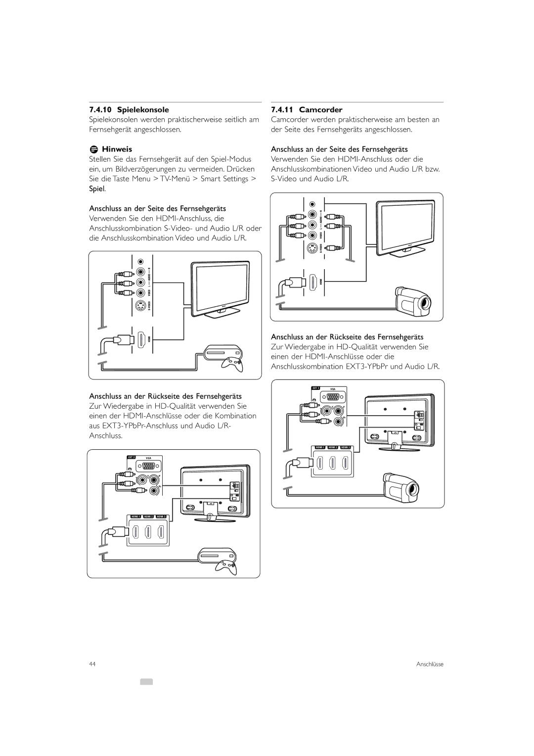 Philips 42PFL9903H/10, 37PFL9903H/10 manual Spielekonsole, Camcorder 