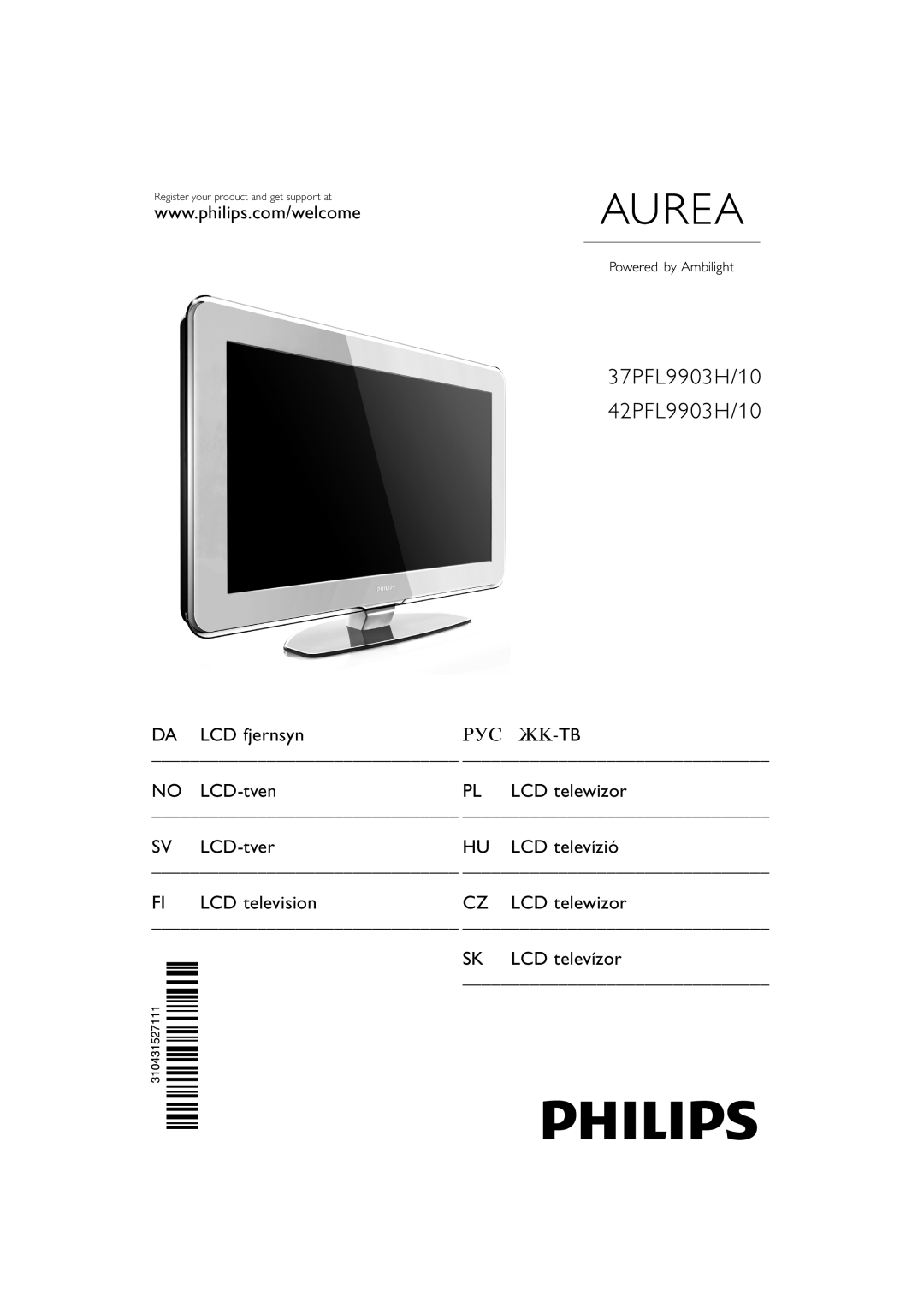 Philips 37PFL9903H/10, 42PFL9903H/10 manual EN LCD televisionIT Televisore LCD, DE LCD-FernsehgerätES Televisor LCD 
