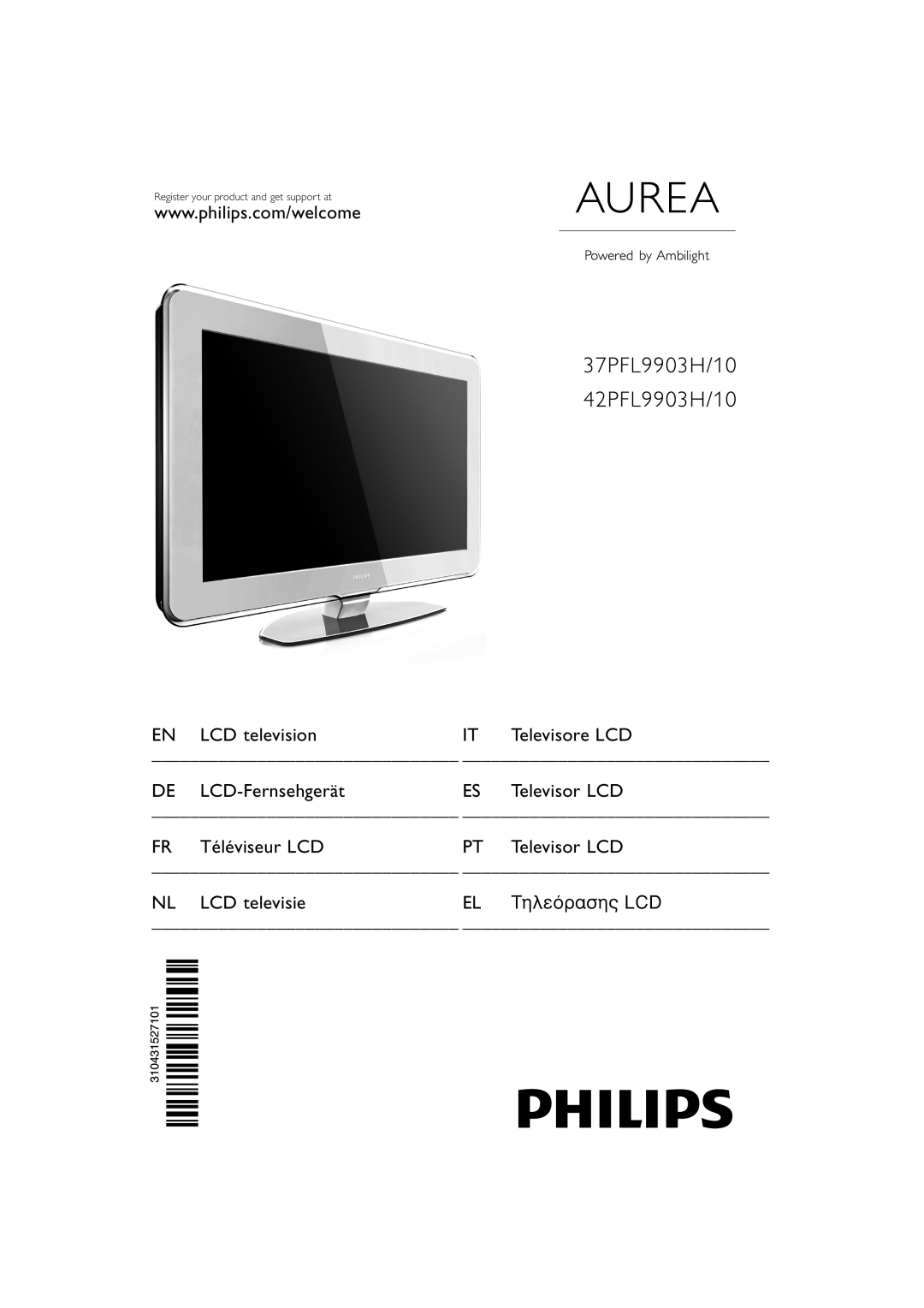 Philips 37PFL9903H/10 manual NO LCD-tvenPL LCD telewizor, SV LCD-tverHU LCD televízió, FI LCD televisionCZ LCD telewizor 