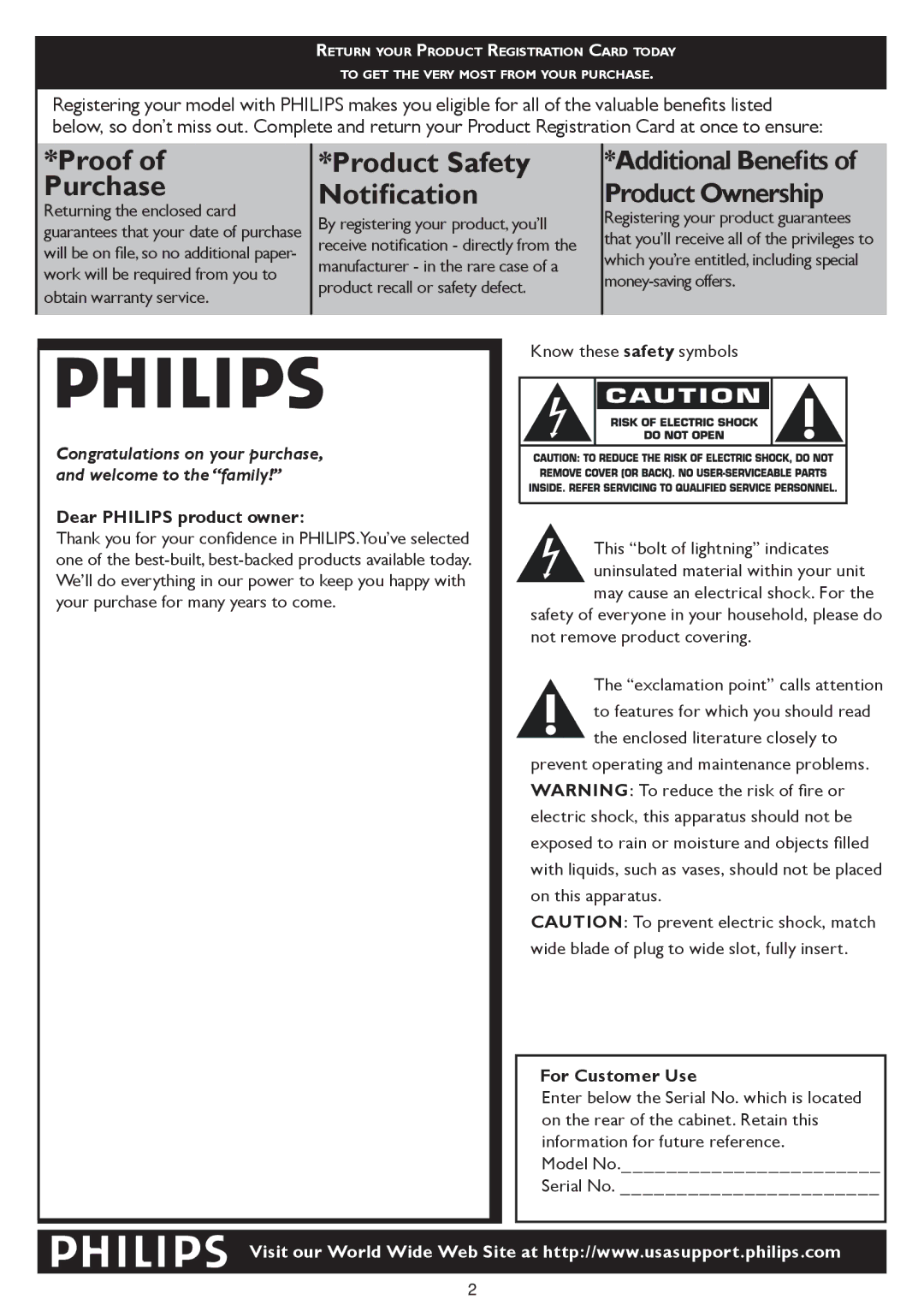 Philips 42TA1800, 37TA1800 user manual Proof of Purchase 