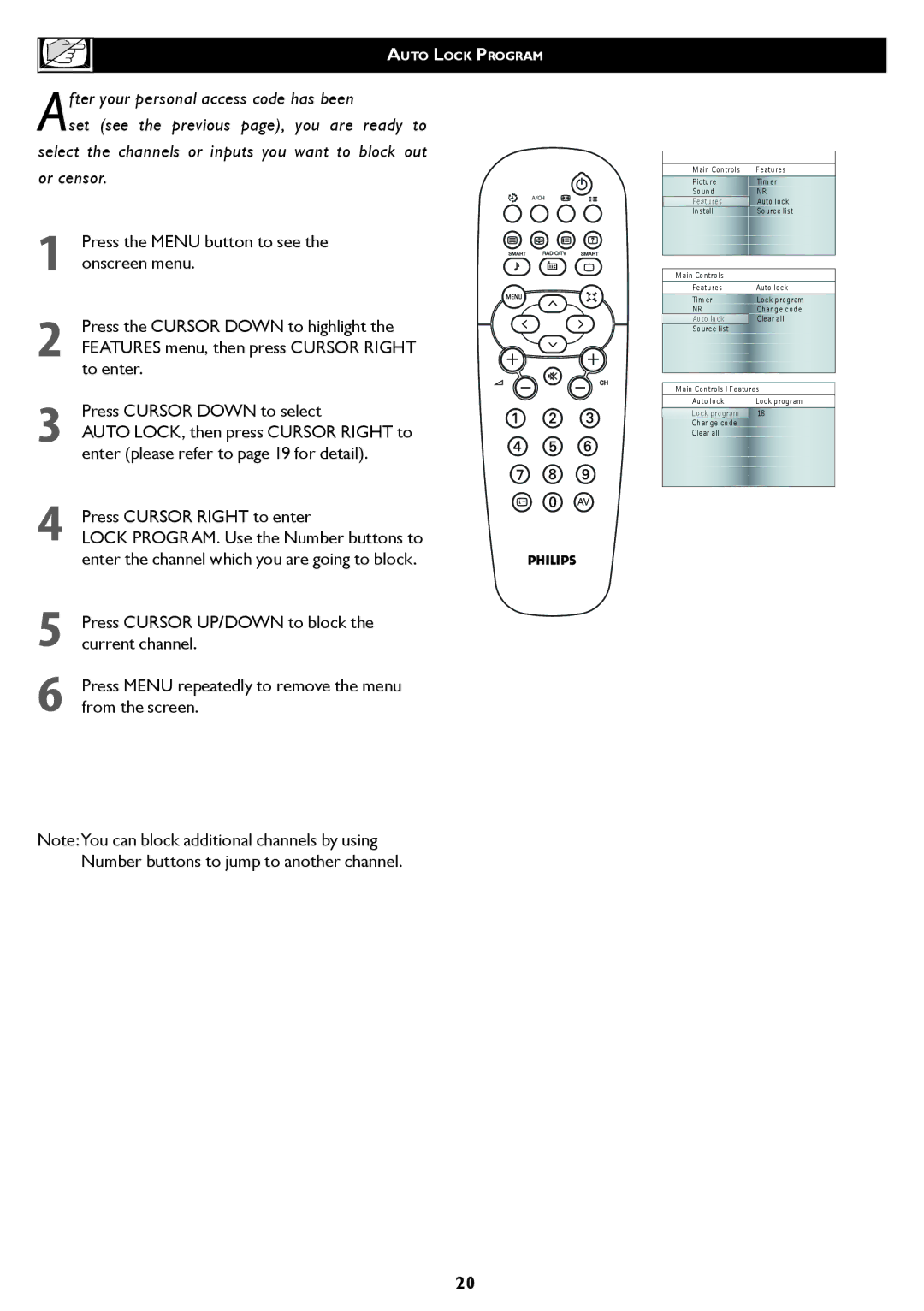 Philips 42TA1800, 37TA1800 user manual Auto Lock Program 