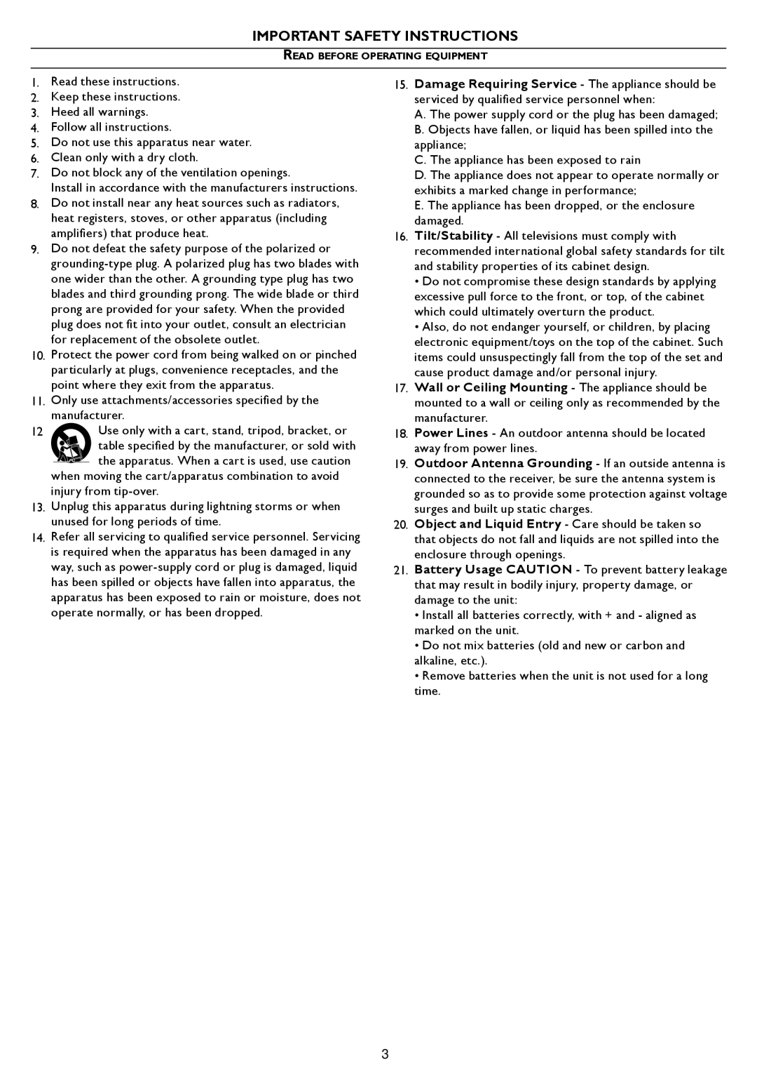 Philips 37TA1800, 42TA1800 user manual Important Safety Instructions 