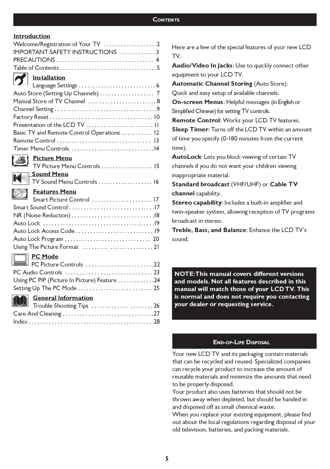 Philips 37TA1800, 42TA1800 user manual Picture Menu 