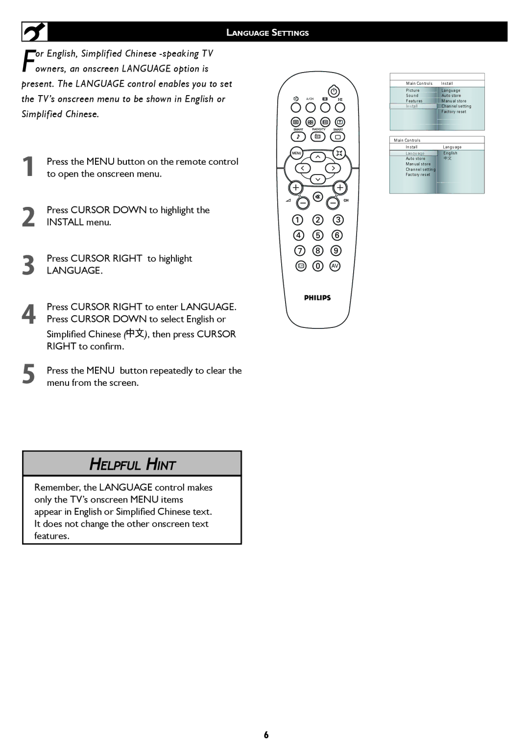 Philips 42TA1800, 37TA1800 user manual Helpful Hint 