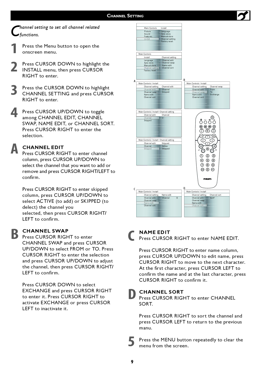 Philips 37TA1800, 42TA1800 user manual Channel Edit 