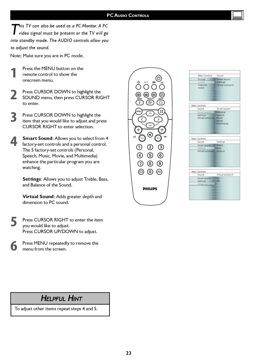 Philips 37TA2000, 42TA2000 user manual Onscreen menu, To adjust other items repeat steps 4 