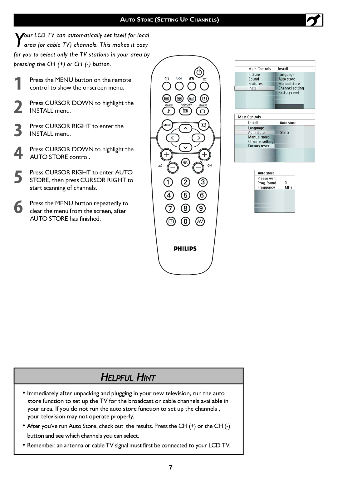 Philips 37TA2000, 42TA2000 user manual Auto Store Setting UP Channels 