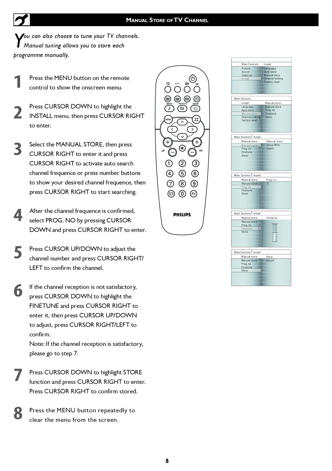 Philips 42TA2000, 37TA2000 user manual To enter, Down and press Cursor Right to enter, Left to conﬁrm the channel 