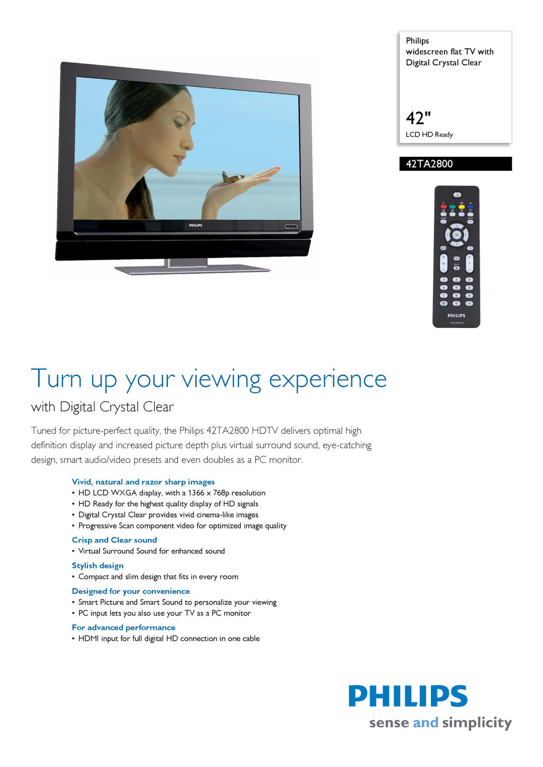 Philips 42TA2800/93 manual Vivid, natural and razor sharp images, Crisp and Clear sound, Stylish design 