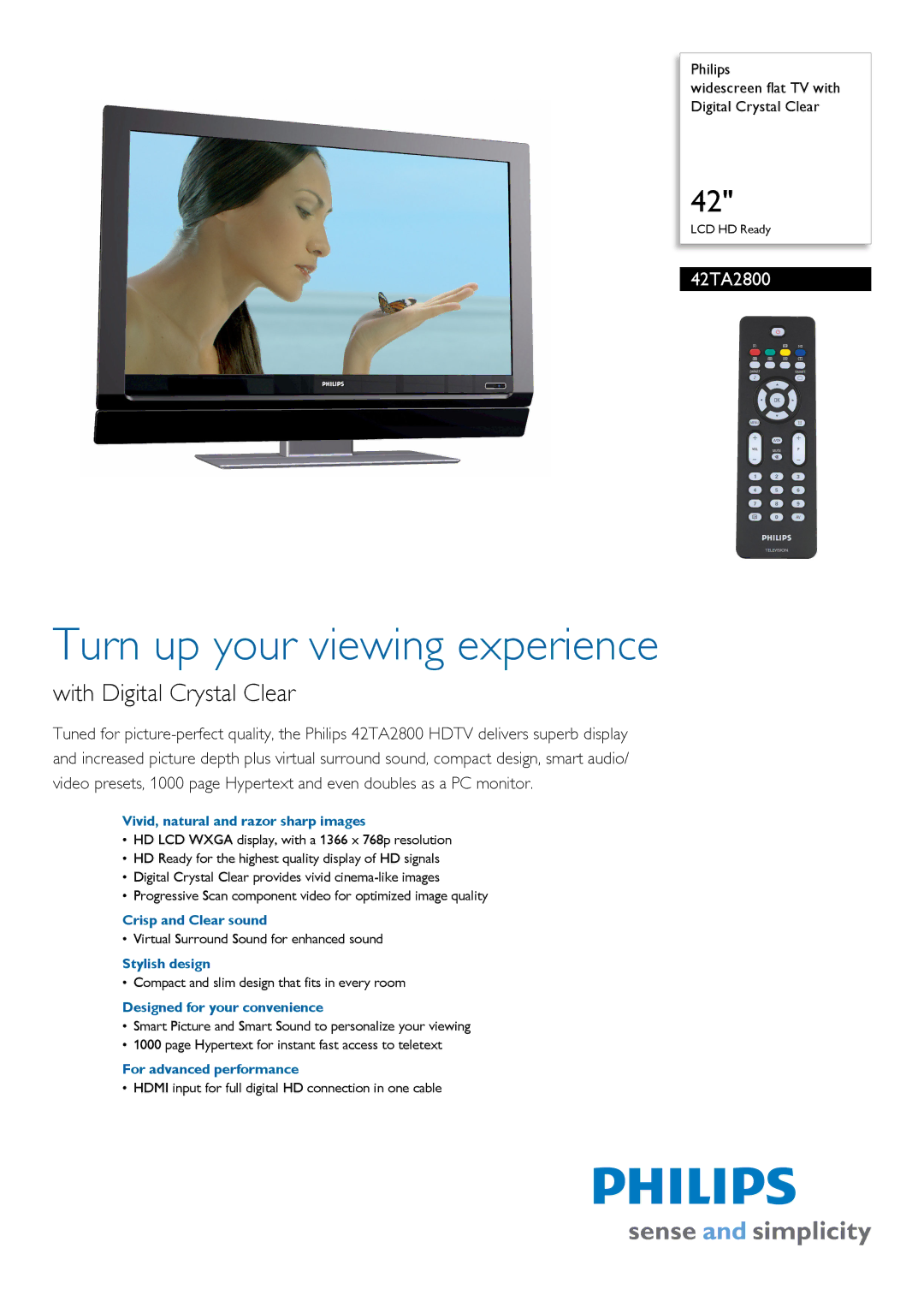 Philips 42TA2800/98 manual Vivid, natural and razor sharp images, Crisp and Clear sound, Stylish design 