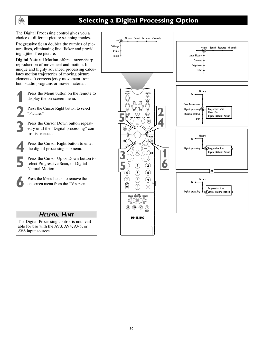 Philips 44PL9523, 55PL9223, 55PL9523 setup guide Selecting a Digital Processing Option 