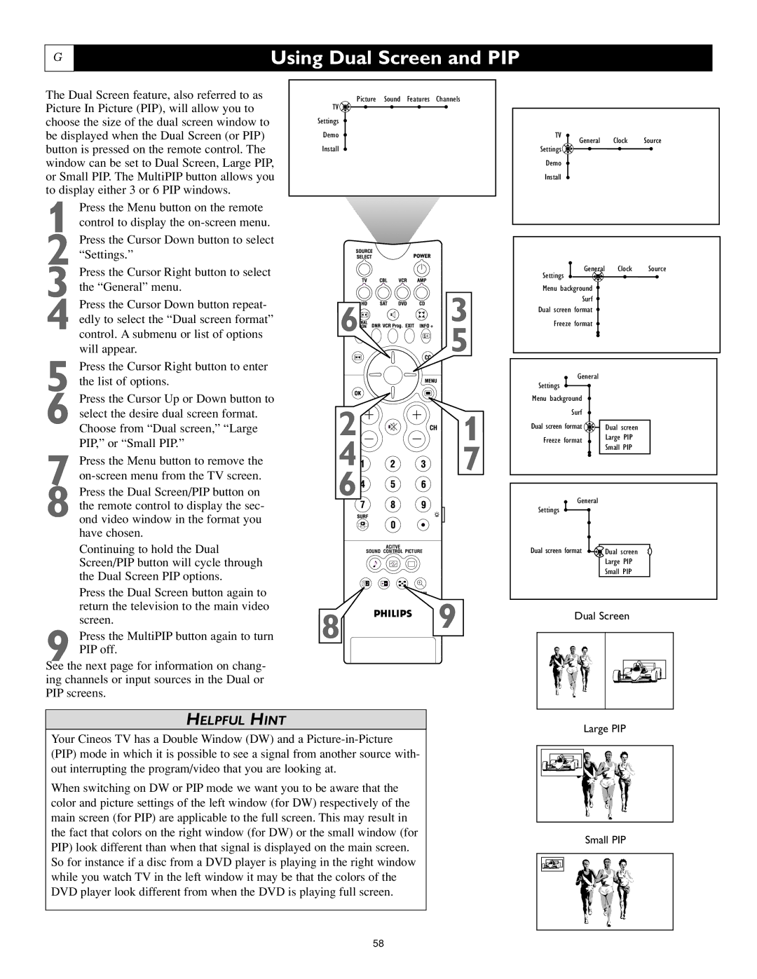 Philips 55PL9223, 44PL9523, 55PL9523 setup guide Using Dual Screen and PIP 