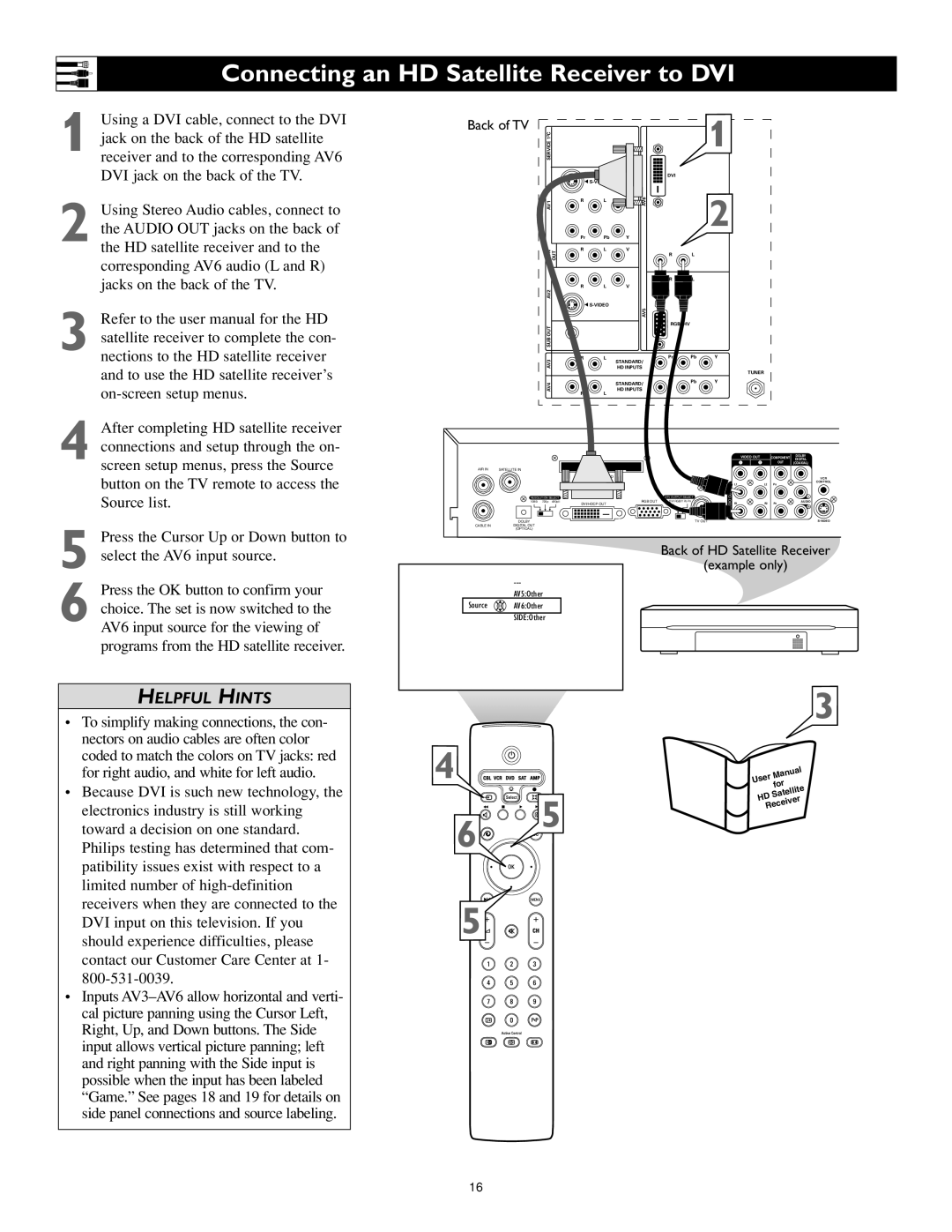 Philips 44PL9522, 44PL9773, 55PL9773 setup guide Connecting an HD Satellite Receiver to DVI, Back of TV 