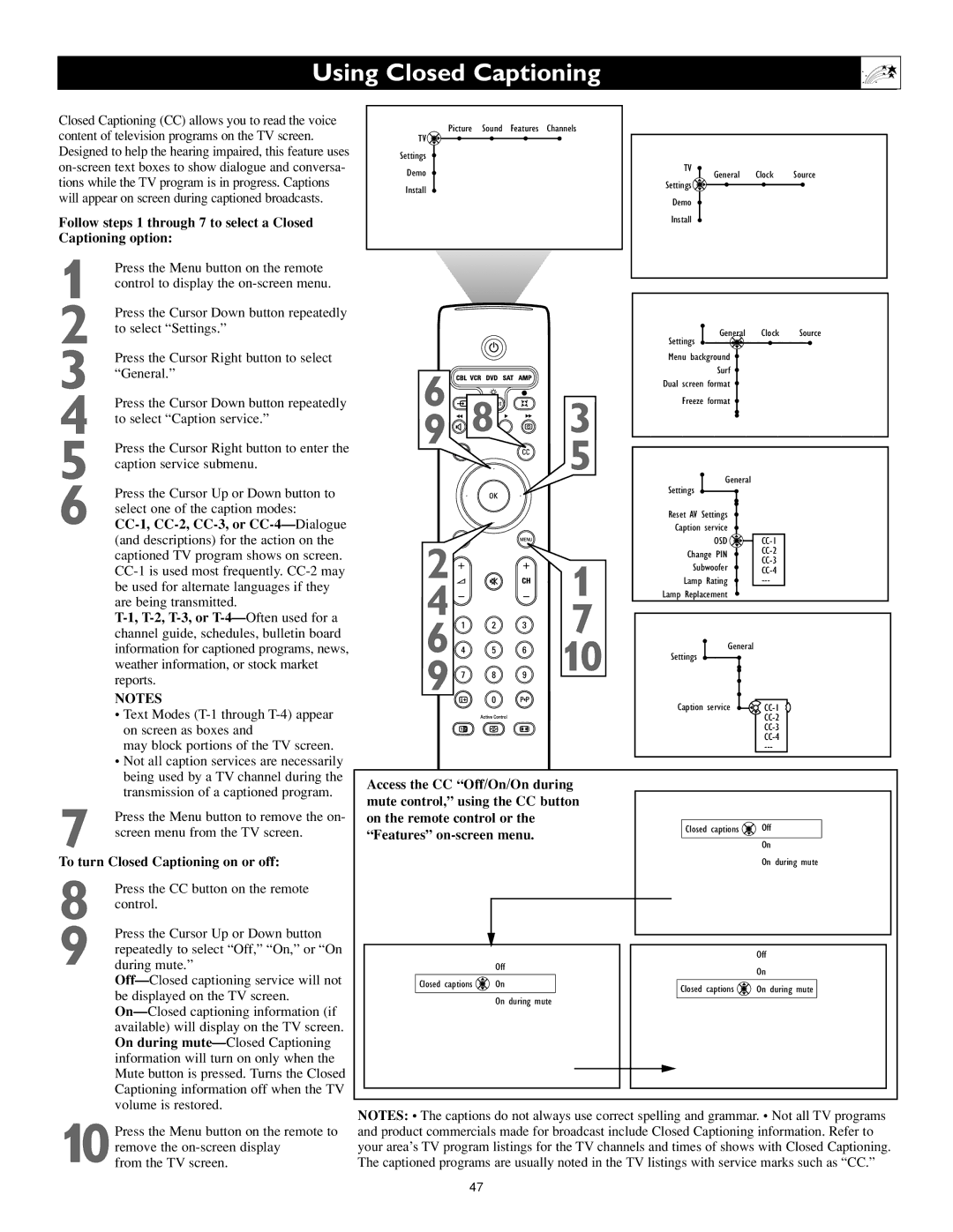 Philips 55PL9773, 44PL9773, 44PL9522 setup guide Using Closed Captioning, CC-1, CC-2, CC-3, or CC-4-Dialogue 