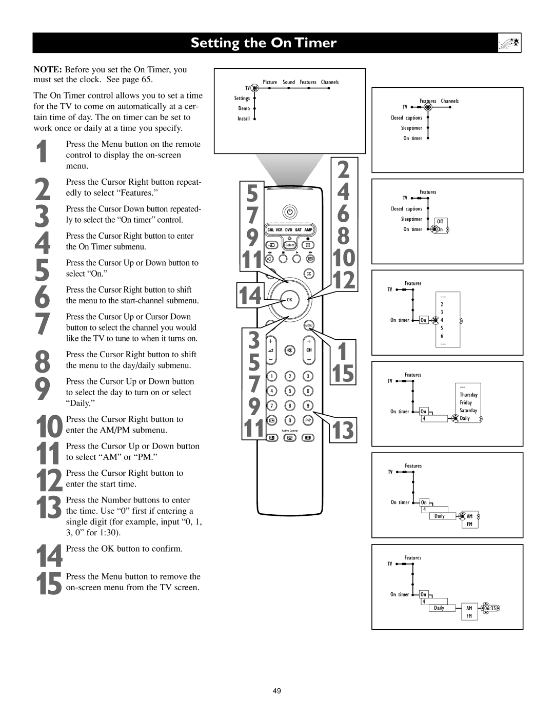 Philips 44PL9522, 44PL9773, 55PL9773 setup guide Setting the On Timer 