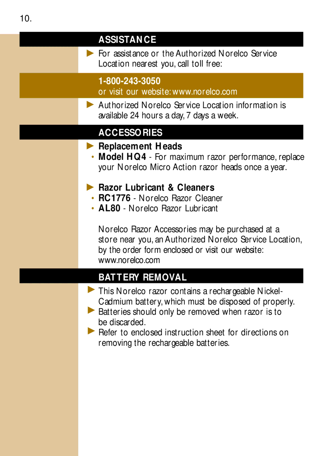 Philips 4607, 4603, 4604, 4601X, 4602 Assistance, Accessories, Replacement Heads, Razor Lubricant & Cleaners, Battery Removal 