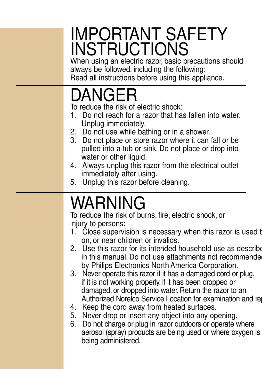 Philips 4607, 4603, 4604, 4601X, 4602, 4605 manual Important Safety Instructions 