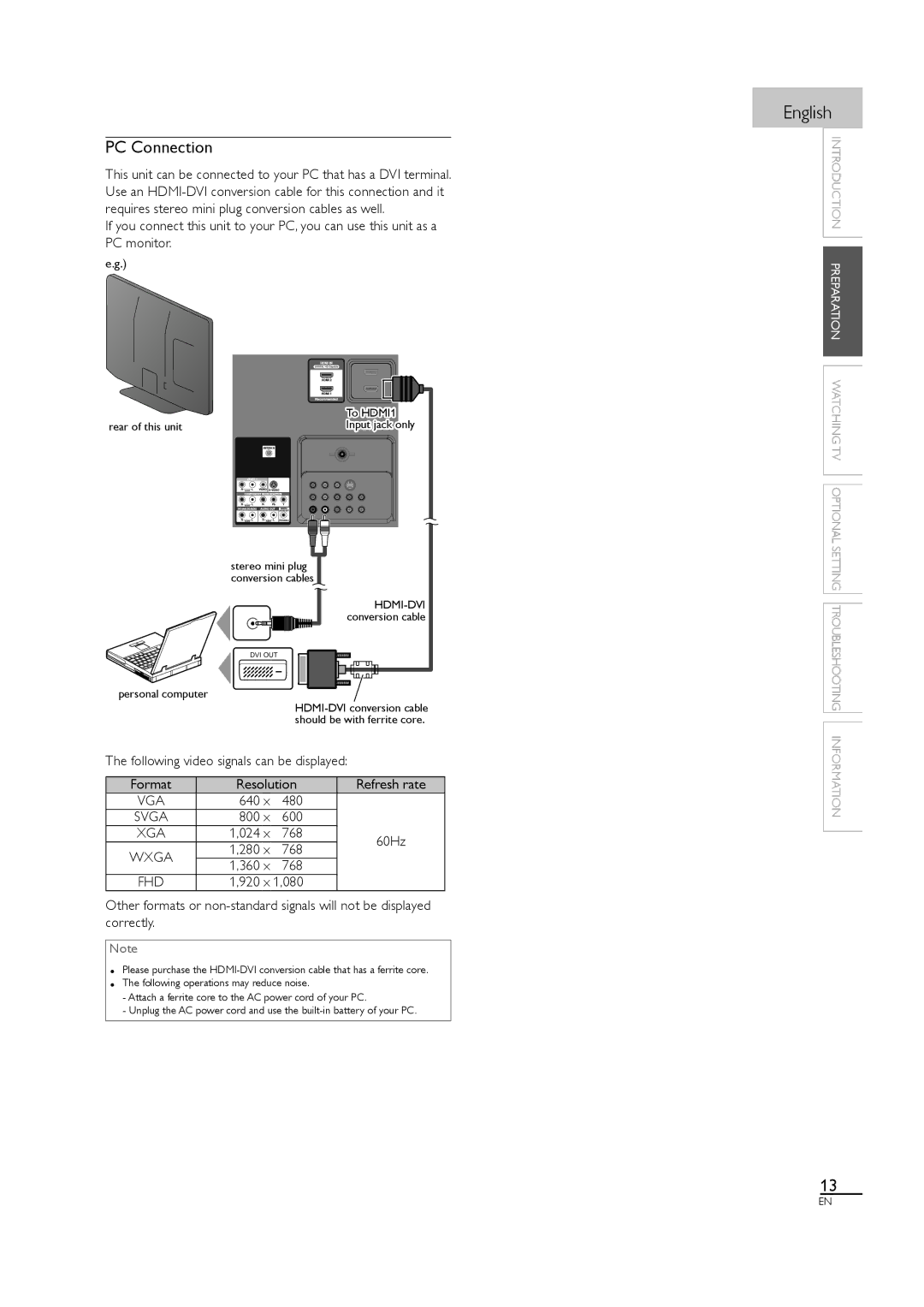 Philips 46MF440B/F7, 46MF460B owner manual PC Connection, Following video signals can be displayed, 640 480, 800 600, 768 