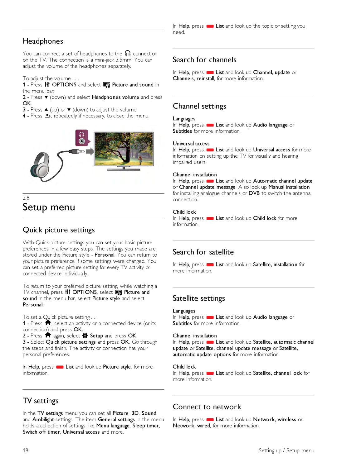 Philips 46PDL890, 55PDL890 user manual Setup menu 