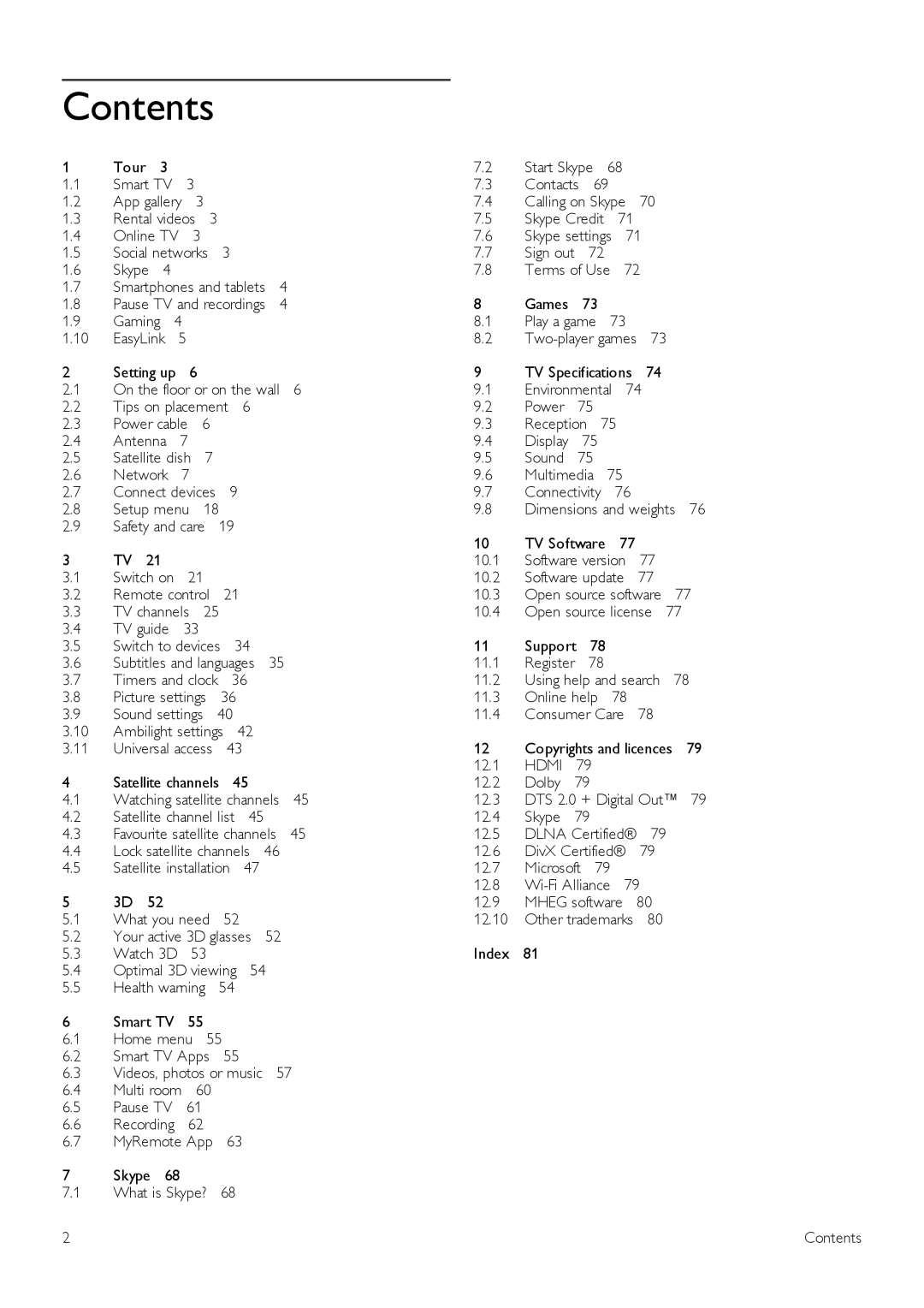 Philips 46PDL890, 55PDL890 user manual Contents 