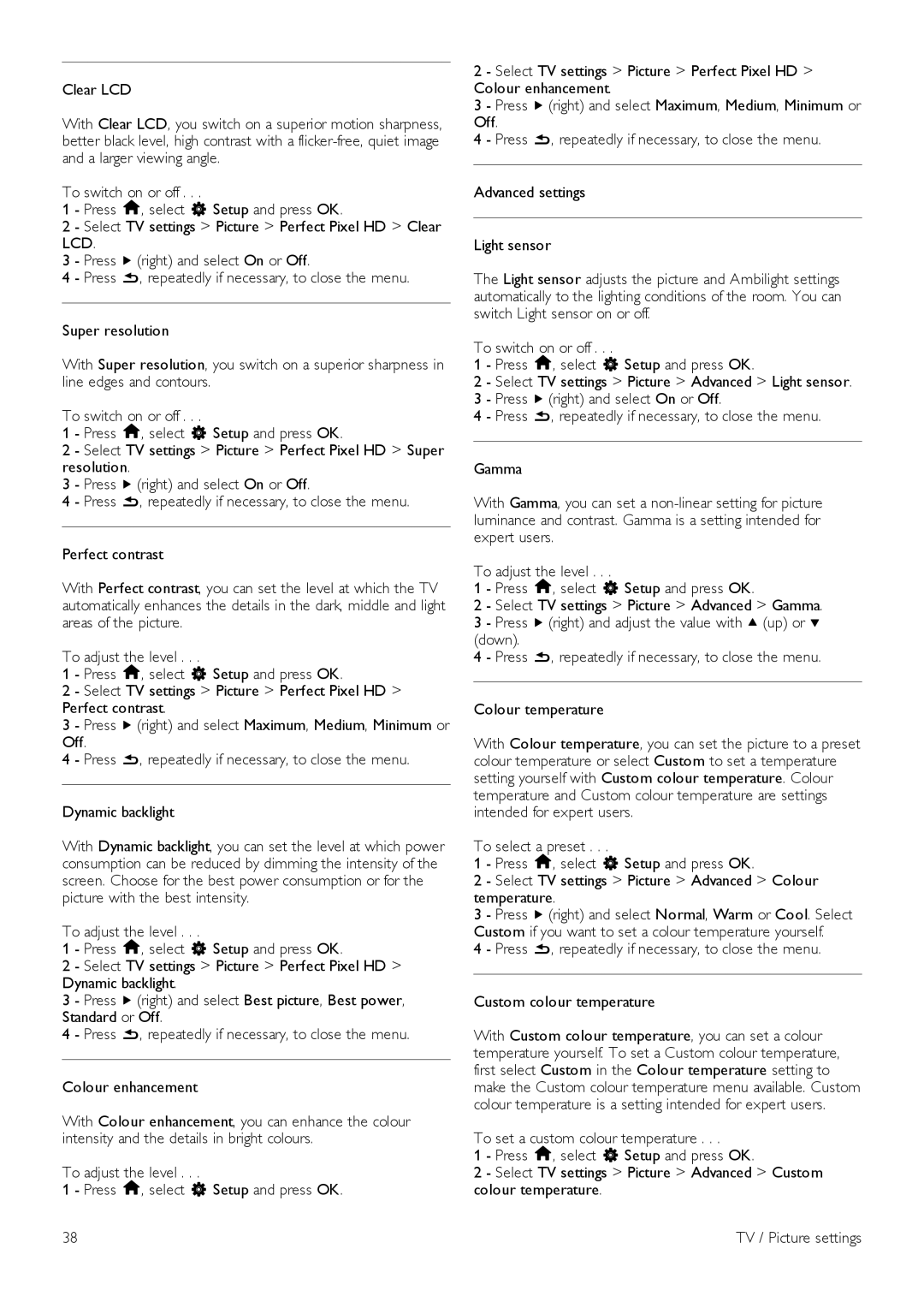 Philips 46PDL890, 55PDL890 user manual TV / Picture settings 