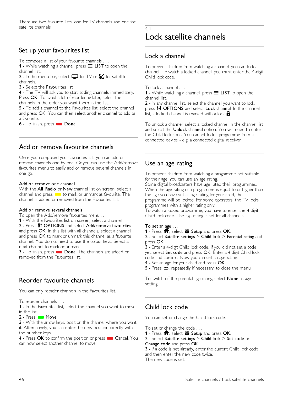 Philips 46PDL890, 55PDL890 user manual Lock satellite channels 