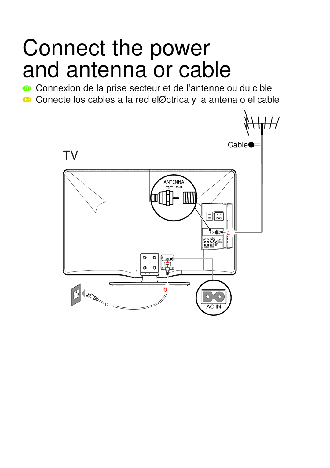 Philips 46PFL3705D/F7 manual Connect the power and antenna or cable 