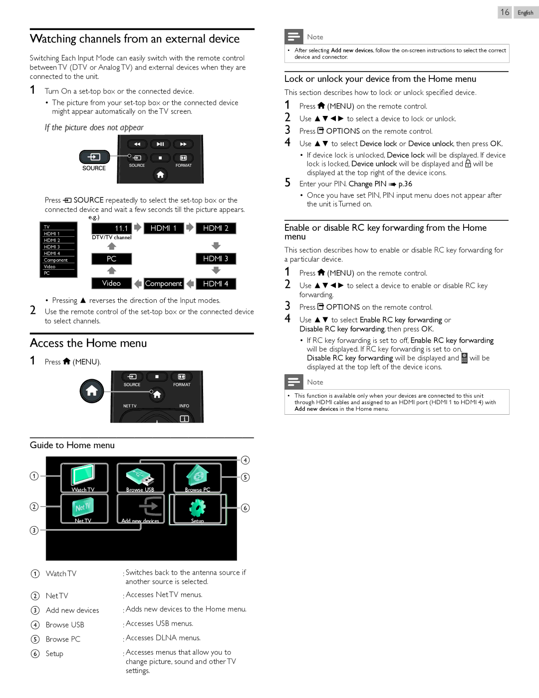 Philips 46PFL5907, 55PFL5907 user manual Watching channels from an external device, Access the Home menu, Guide to Home menu 