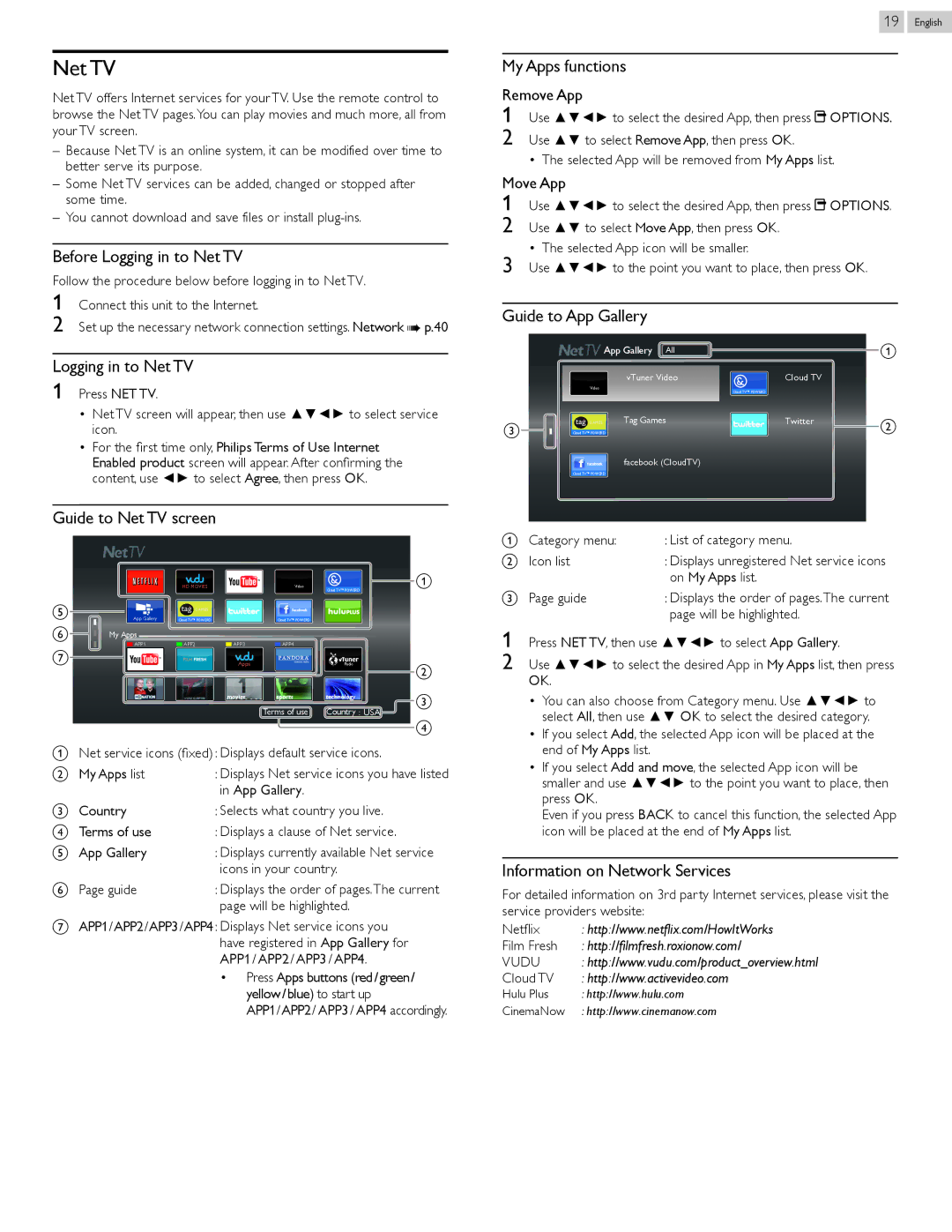 Philips 55PFL5907, 46PFL5907 user manual Net TV 