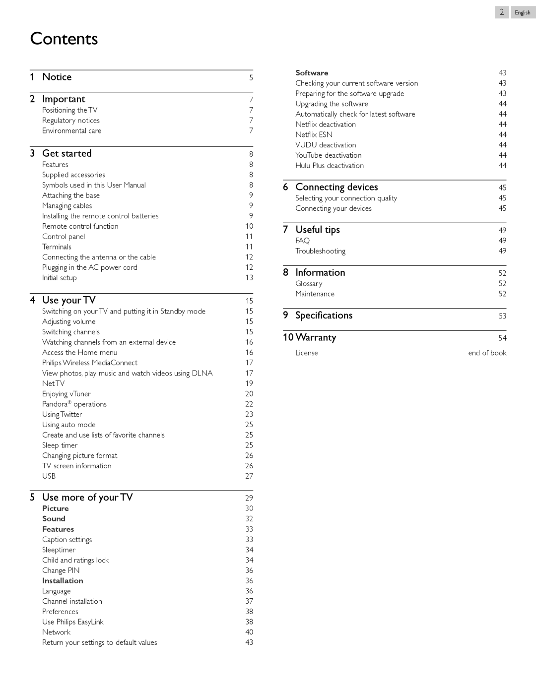 Philips 46PFL5907, 55PFL5907 user manual Contents 