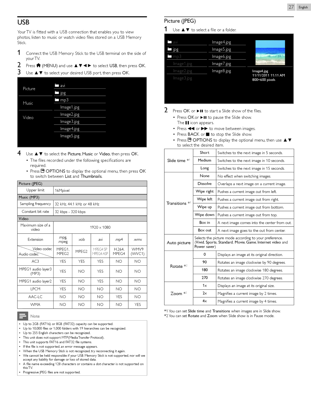 Philips 55PFL5907, 46PFL5907 Picture Avi Jpg Music Mp3, Image4.jpg Image5.jpg, Use to select a ﬁle or a folder, Image6.jpg 