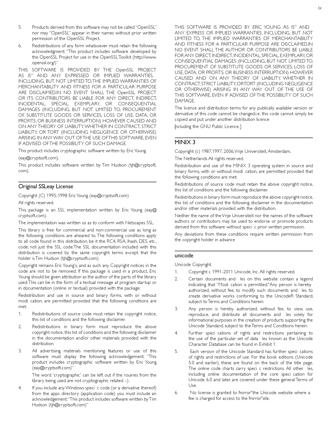 Philips 55PFL5907, 46PFL5907 user manual Original SSLeay License, Unicode, Including the GNU Public Licence 