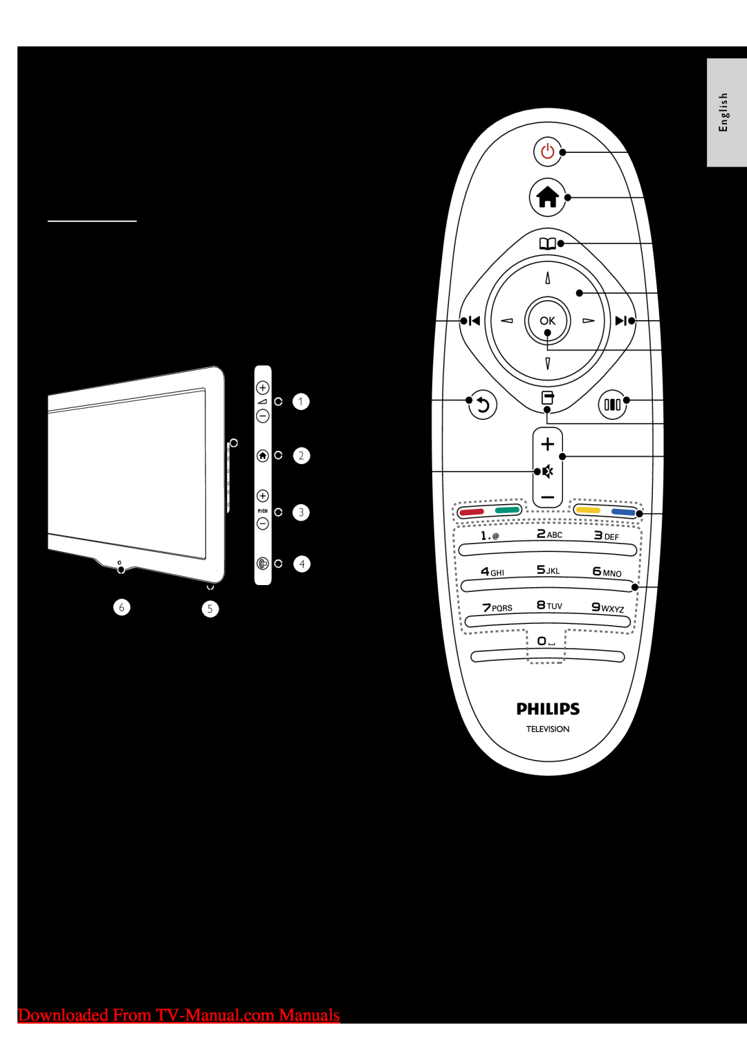 Philips 42PFL8605 /98 Your TV, Side controls and indicators, Remote control, 5 5, Downloaded From TV-Manual.com Manuals 