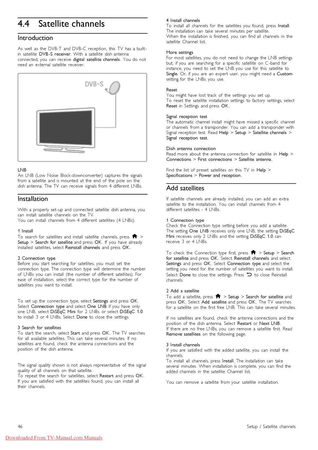 Philips 46PFL9706 manual Satellite channels, Introduction, Installation, Add satellites 